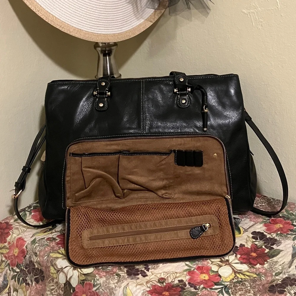 Liz Claiborne Black Leather Briefcase Laptop Bag